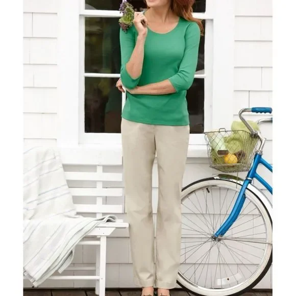 LL Bean Easy Pants Stretch Twill Khaki Pants Sz 16 NWT - Picture 2 of 12